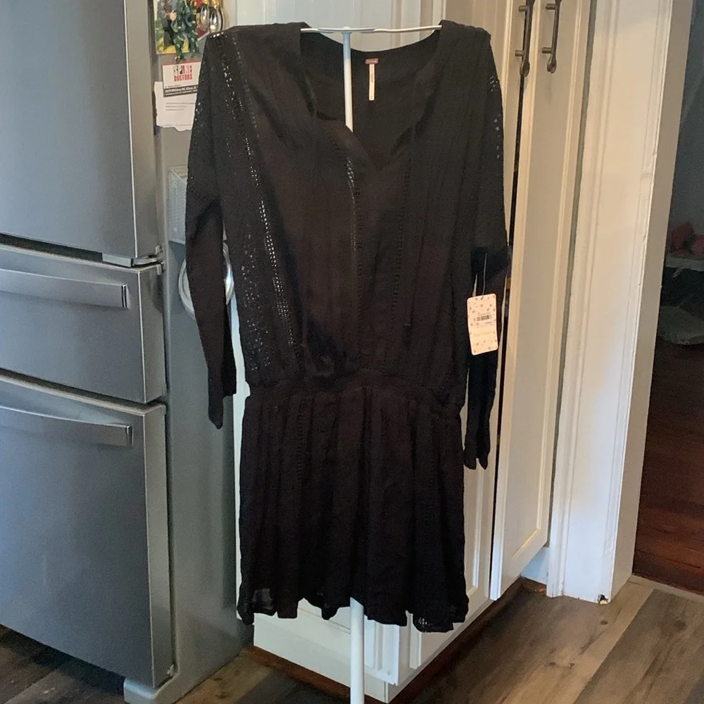 Free People Nomad‎ Peasant dress in black. NWT. Retail 148